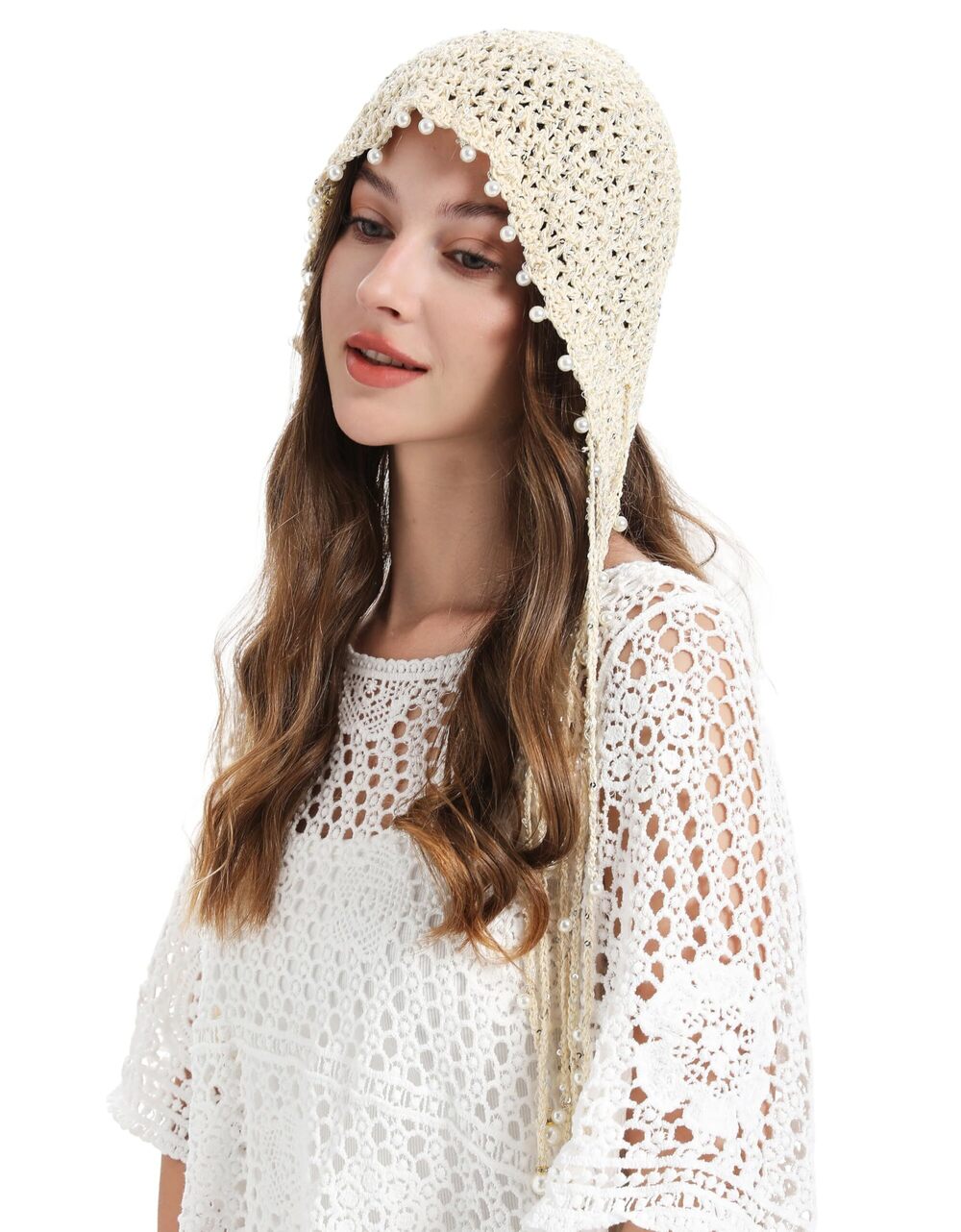 3856 Cotton Crochet Slouchy Beanie Hat with Tassel Handmade Knit Skull Cap